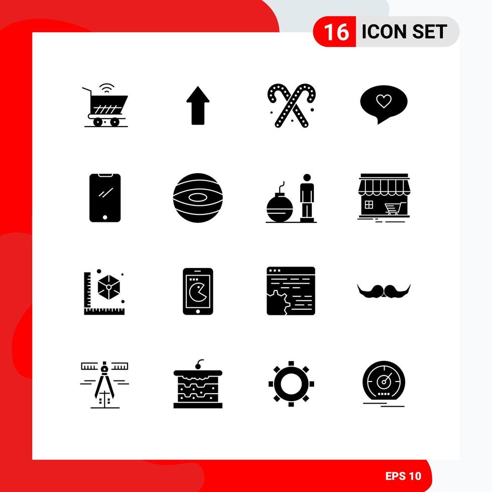 16 kreativ ikoner modern tecken och symboler av mobil telefon godis sockerrör kärlek chatt redigerbar vektor design element