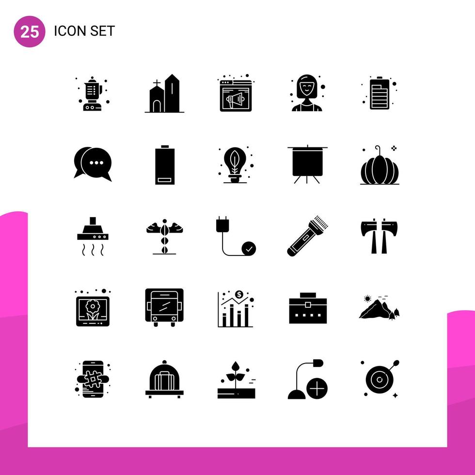 moderner Satz von 25 soliden Glyphen und Symbolen wie Manager Direktor Browser Berater Webseite editierbare Vektordesign-Elemente vektor
