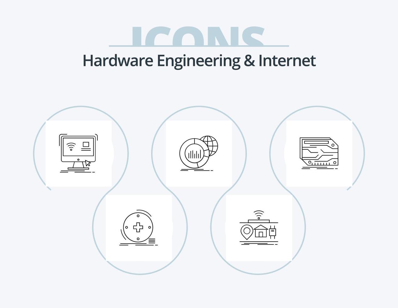 hårdvara teknik och internet linje ikon packa 5 ikon design. industri. fabrik. netto. server. data vektor