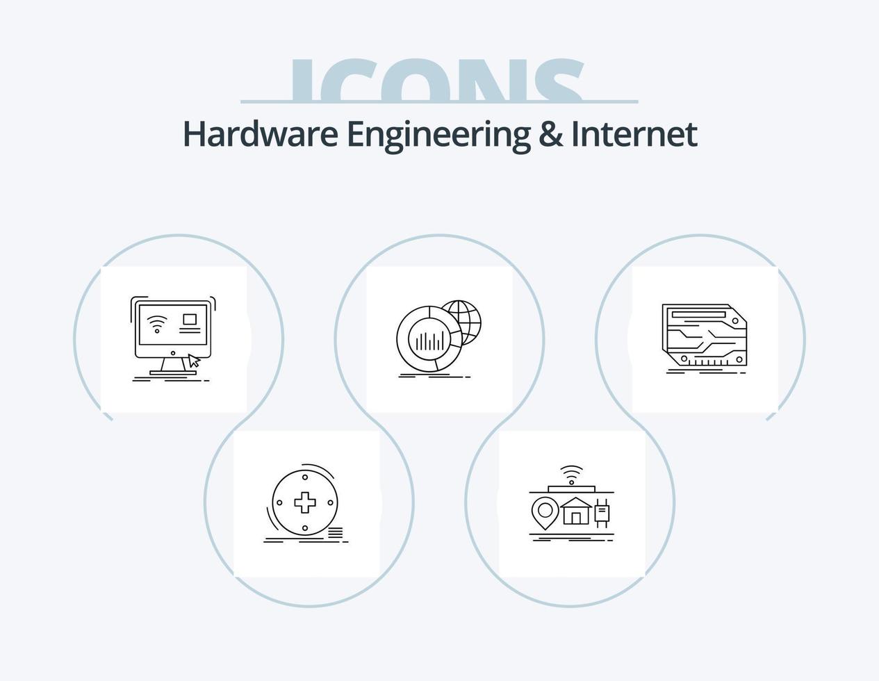 Hardware-Engineering und Internet-Line-Icon-Pack 5 Icon-Design. Industrie. Fabrik. Netz. Server. Daten vektor