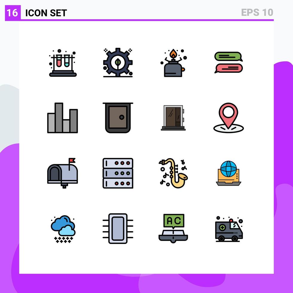 satz von 16 modernen ui-symbolen symbole zeichen für diagramm bar kochen sms chatten editierbare kreative vektordesignelemente vektor