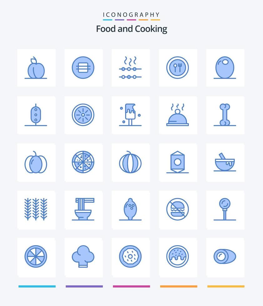 Creative Food 25 Blue Icon Pack wie Gemüse. Lebensmittel. hungrig. Füllung. Messer vektor