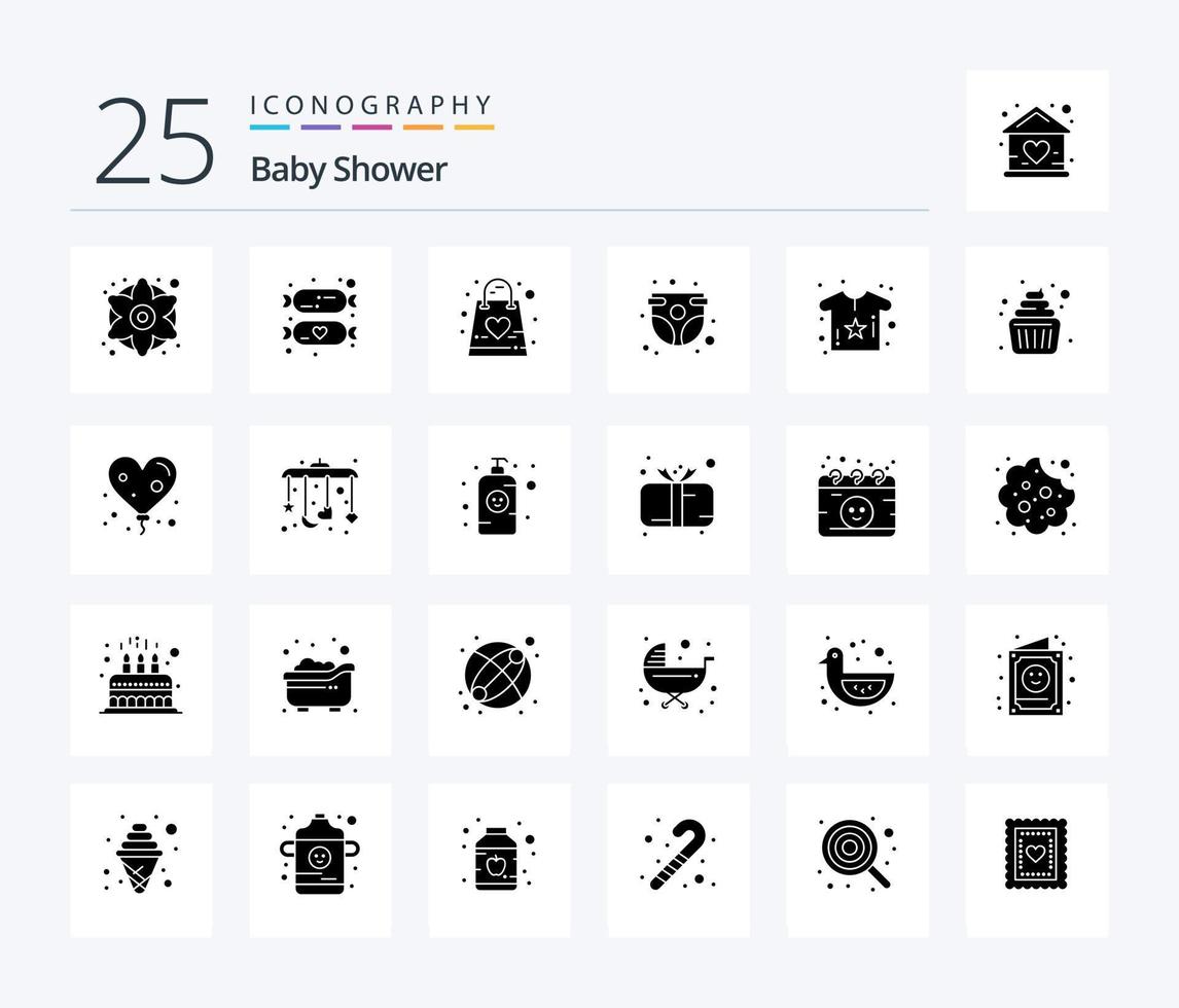 Babyparty 25 solides Glyphen-Icon-Pack inklusive Kleinkind. Kind. Baby. baby höschen. Tasche vektor