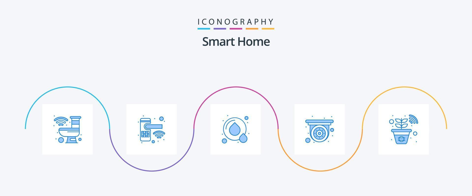 smart Hem blå 5 ikon packa Inklusive växt. säkerhet. säkerhet. cctv. vatten vektor