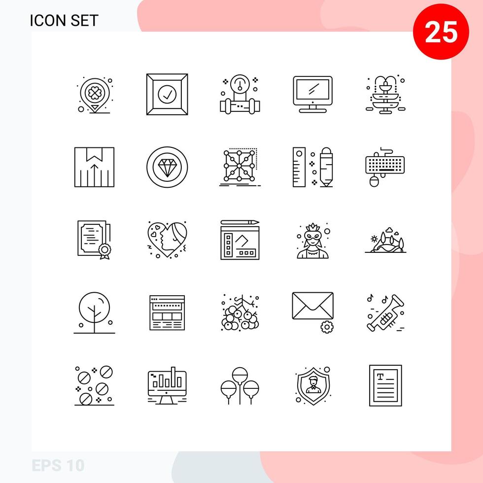 piktogram uppsättning av 25 enkel rader av vatten pc knubbig imac övervaka redigerbar vektor design element
