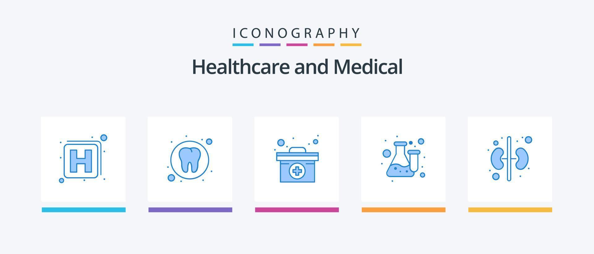 medicinsk blå 5 ikon packa Inklusive njure. testa. medicinsk. laboratorium. flaska. kreativ ikoner design vektor