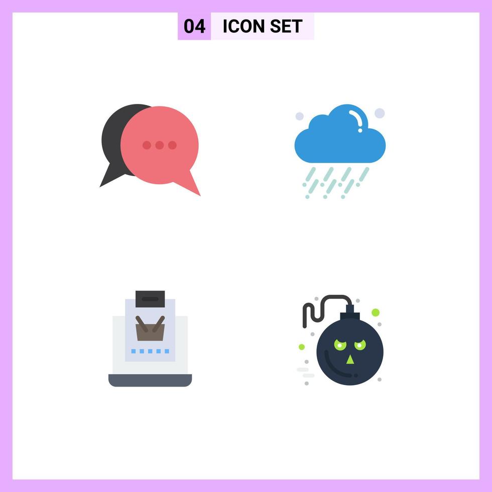 Stock Vector Icon Pack mit 4 Zeilenzeichen und Symbolen für Chat-Internetblasen-Wettershop editierbare Vektordesign-Elemente