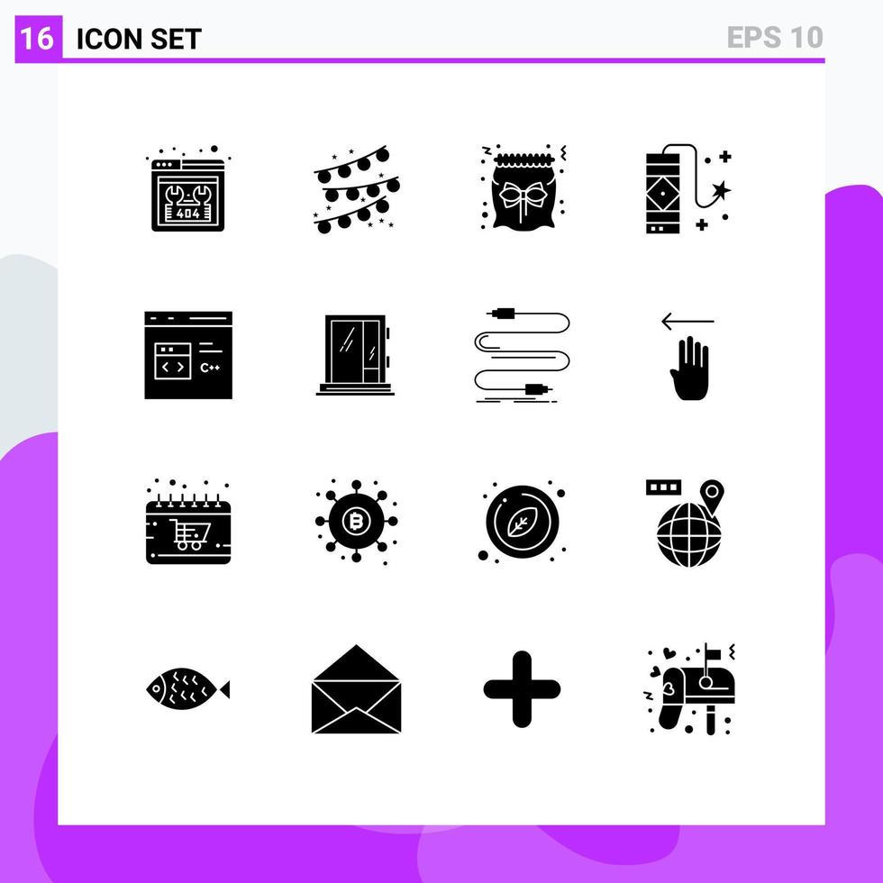 uppsättning av 16 modern ui ikoner symboler tecken för kodning c godis fyrverkeri firande redigerbar vektor design element