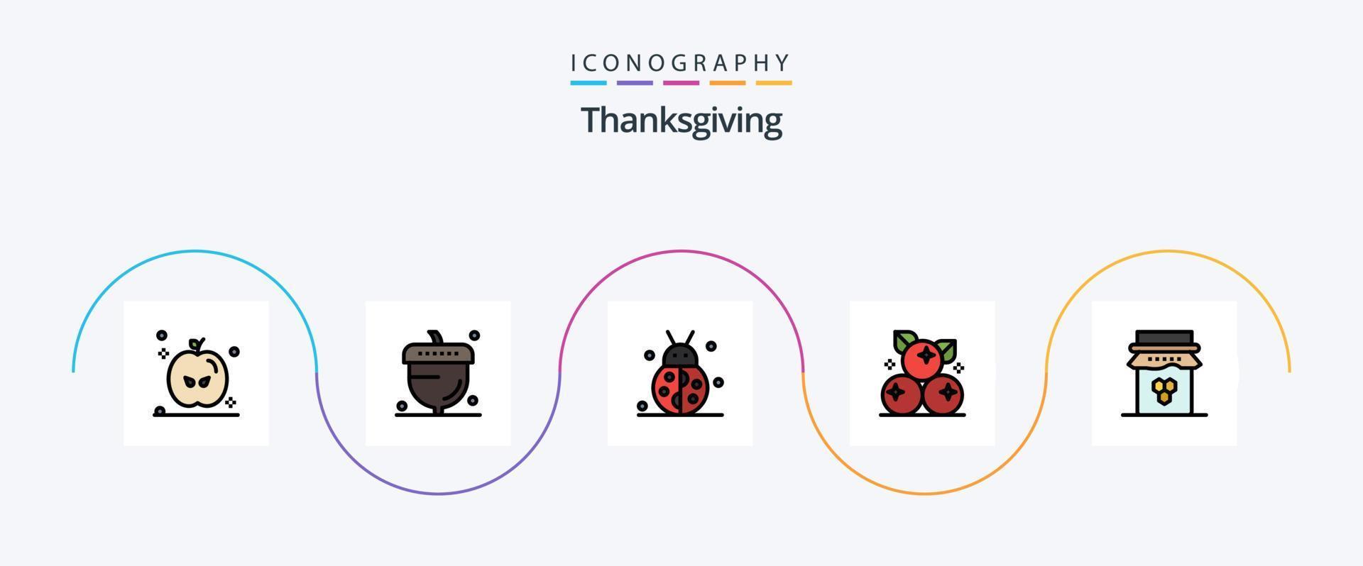 tacksägelse linje fylld platt 5 ikon packa Inklusive frukost. frukt. höst. tranbär. vinter- vektor