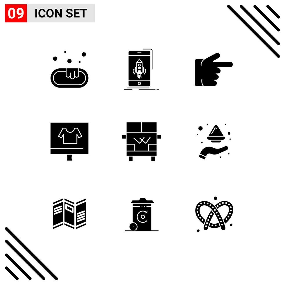 Stock Vector Icon Pack mit 9 Zeilen Zeichen und Symbolen für Transport Shirt Finger E-Commerce Commerce editierbare Vektordesign-Elemente