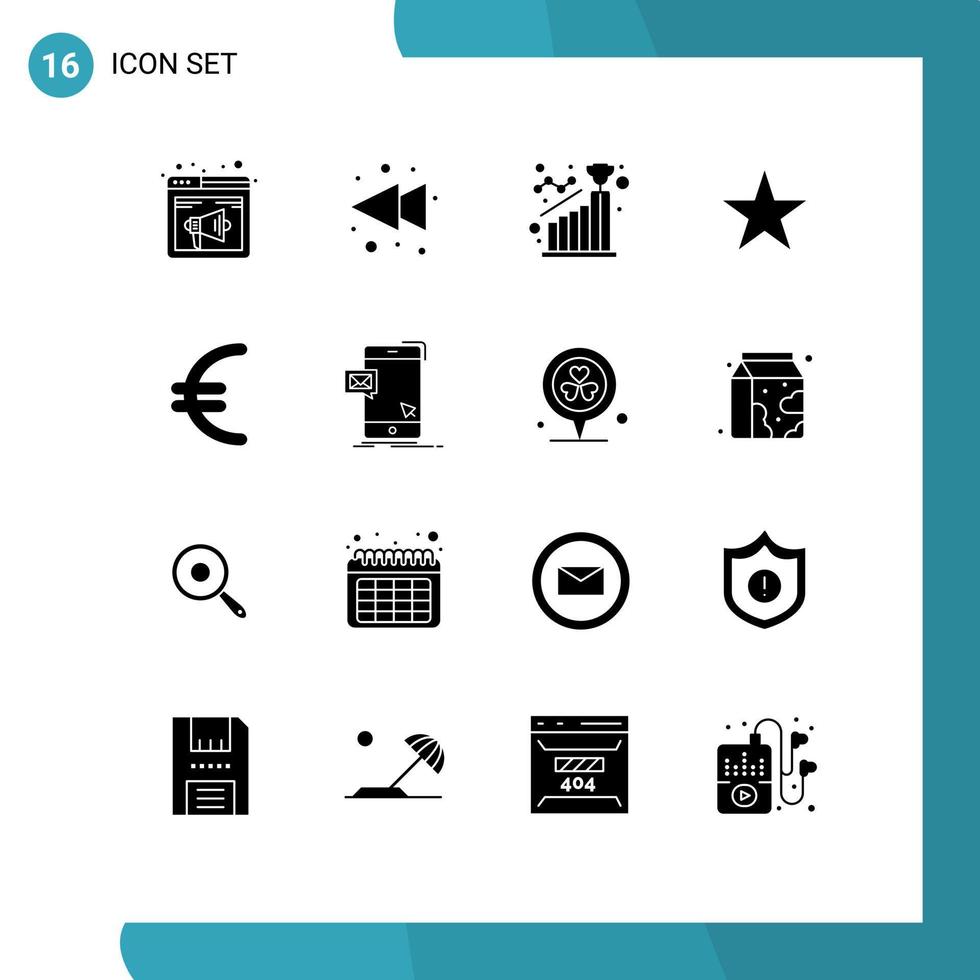 mobile Schnittstelle solider Glyph-Satz von 16 Piktogrammen von Euro-Medien erreichen bearbeitbare Vektordesign-Elemente in Sternschritten vektor