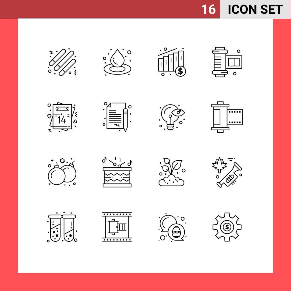 16 universell översikt tecken symboler av romantisk kärlek Diagram inbjudan kamera rulla filma redigerbar vektor design element