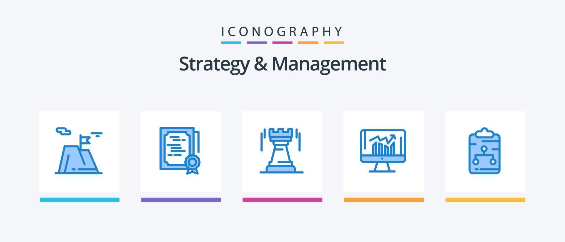 Strategie und Management Blue 5 Icon Pack inklusive Bericht. Unternehmen. Briefmarke. Fort. Strategie. kreatives Symboldesign vektor