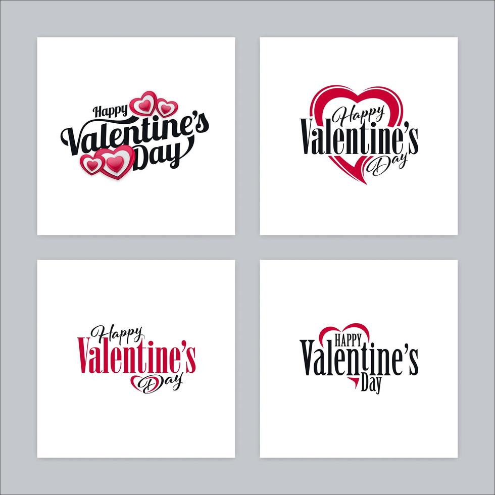 glückliche Valentinstag kalligraphische Logos mit Herzformen vektor