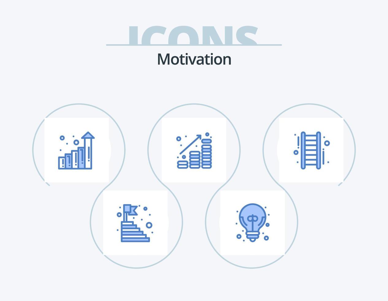 Motivation blau Icon Pack 5 Icon Design. Treppe. Geld. großartige Idee. Finanzen. Münzen vektor