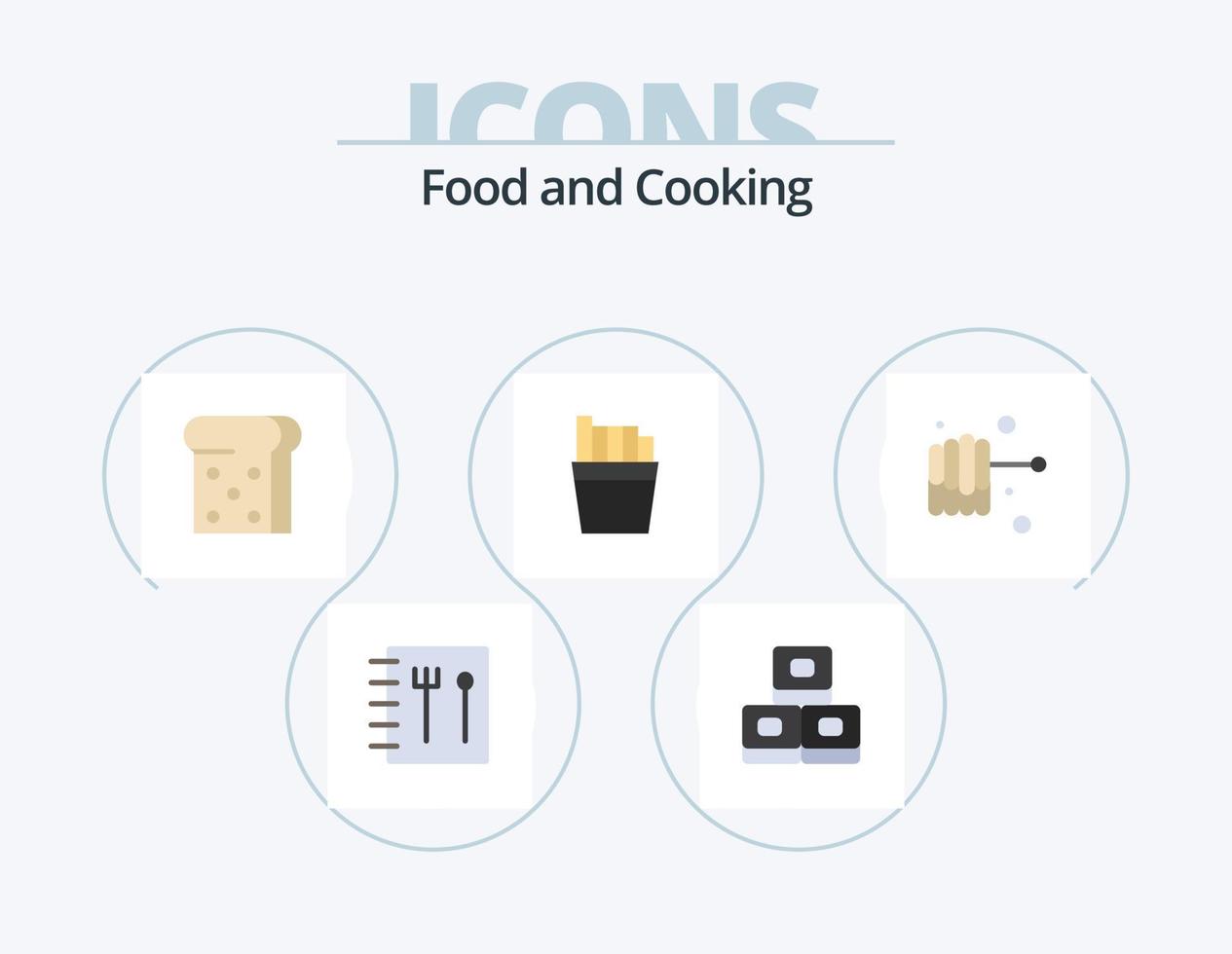 Lebensmittel flach Icon Pack 5 Icon Design. . Pommes. vektor