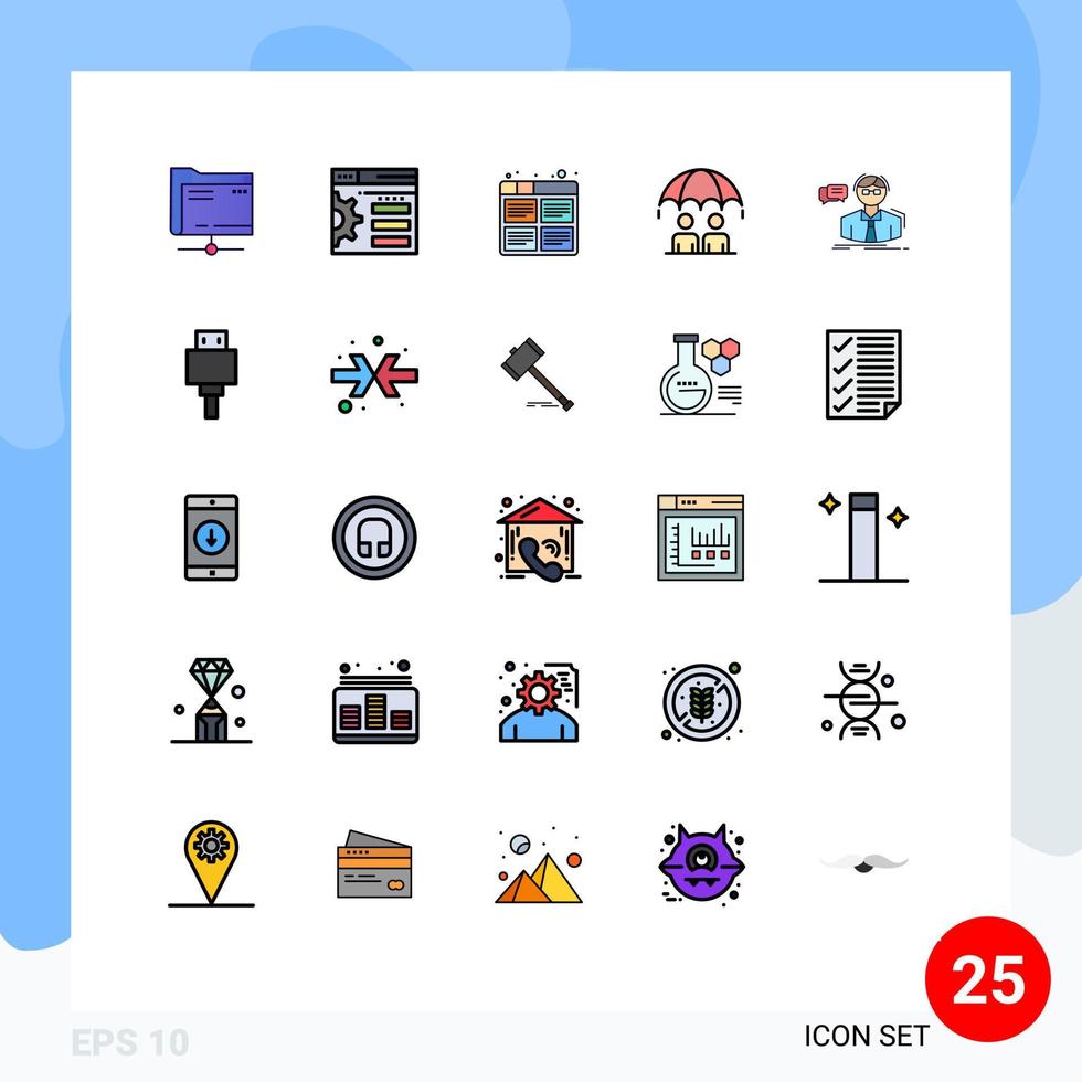 mobil gränssnitt fylld linje platt Färg uppsättning av 25 piktogram av studerande risk filma modern företag redigerbar vektor design element