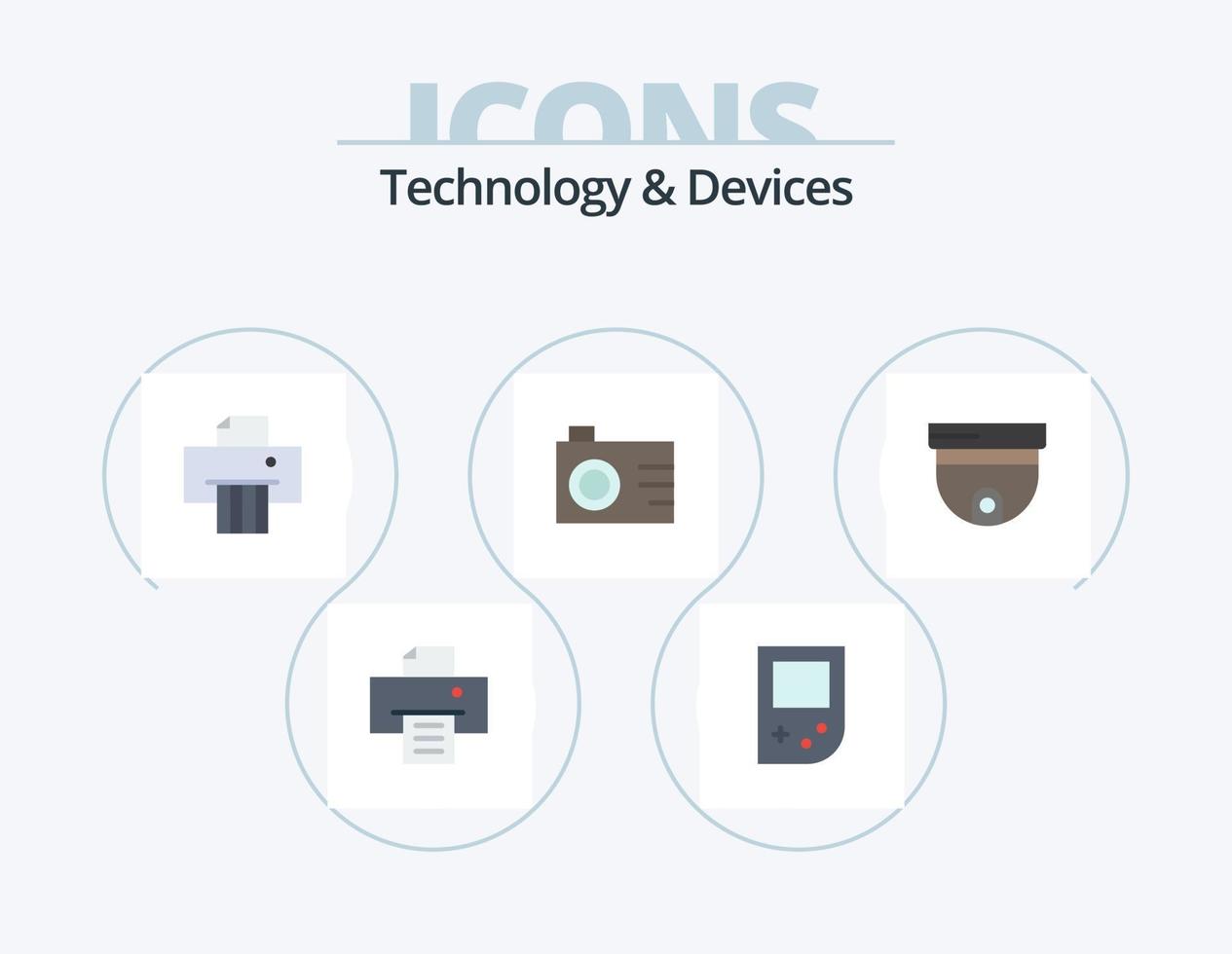 Geräte flach Icon Pack 5 Icon Design. . Überwachung. Aktenvernichter. Sicherheit. Nocken vektor
