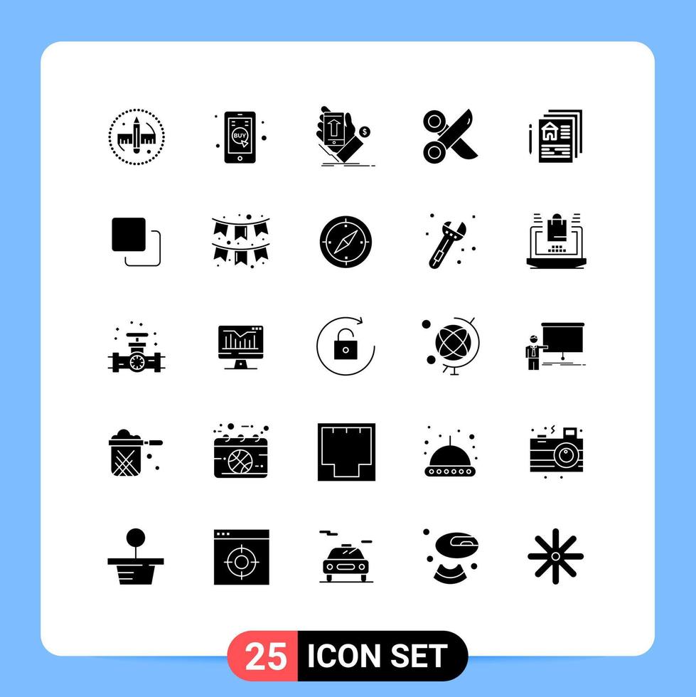 grupp av 25 fast glyfer tecken och symboler för skiva papper telefon skärande valuta redigerbar vektor design element