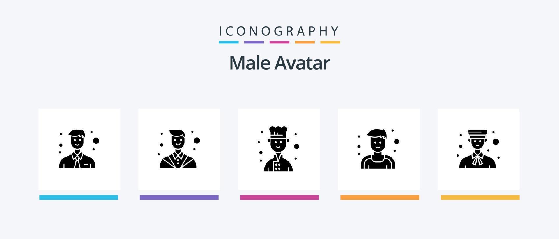 Symbolpaket für männliche Avatar-Glyphe 5, einschließlich Profi. Junge. Koch. Glocke. Sportler. kreatives Symboldesign vektor