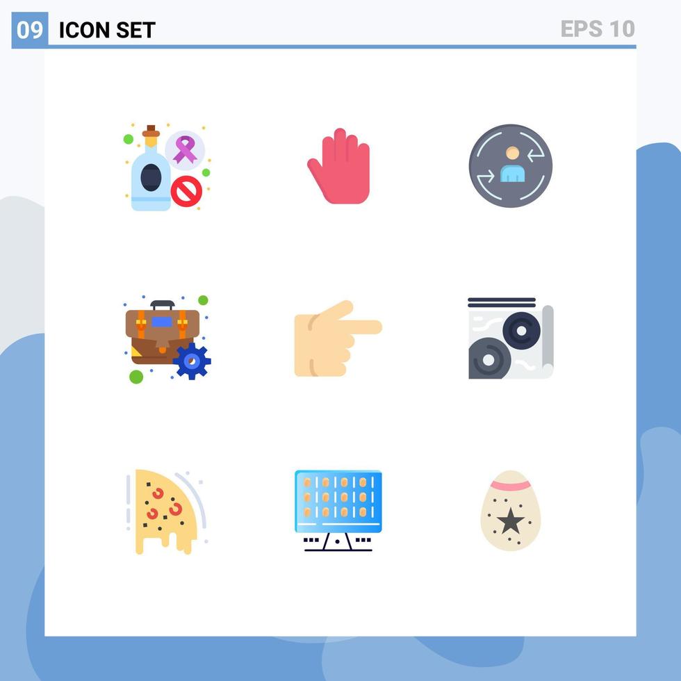 Packung mit 9 modernen flachen Farbzeichen und Symbolen für Web-Printmedien wie Karte, Zeigefinger, digitale Fingerausrüstung, editierbare Vektordesign-Elemente vektor