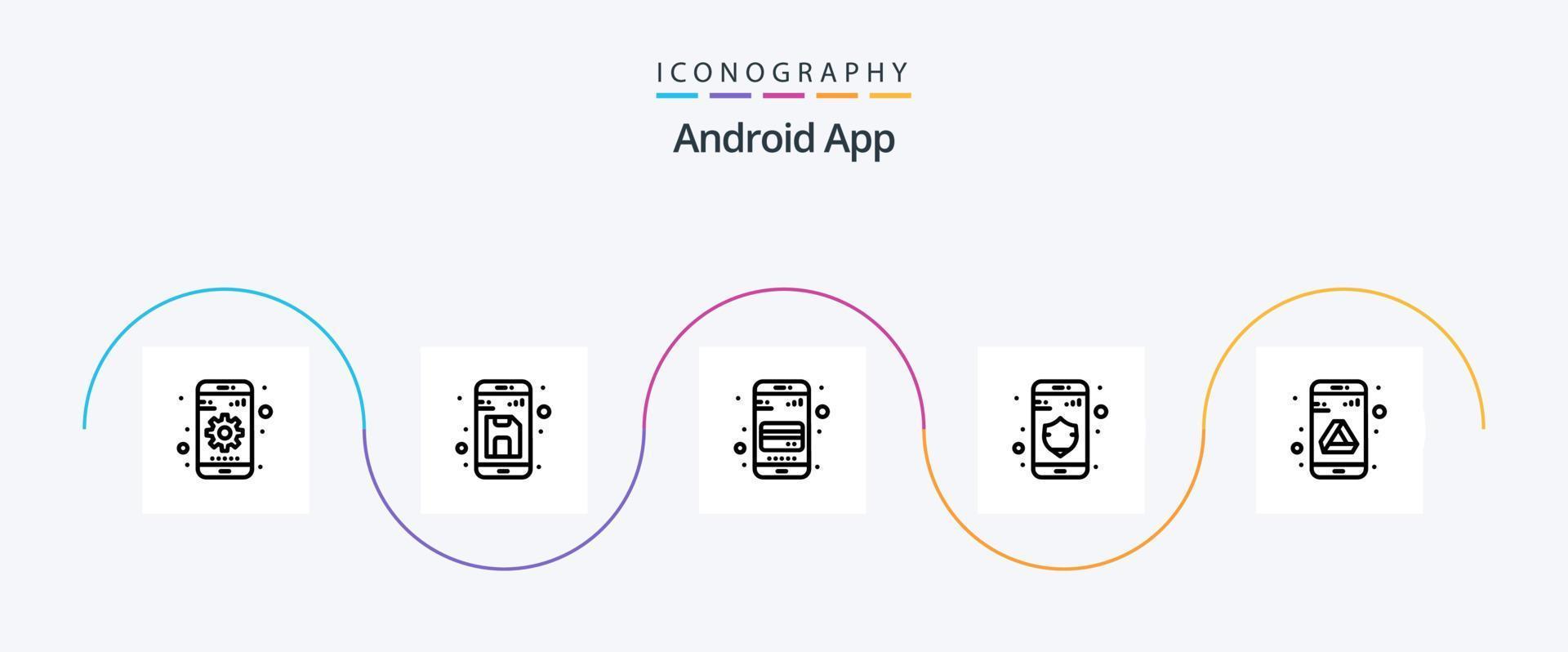 android app linje 5 ikon packa Inklusive kör. säkerhet. upp. Integritet. telefon vektor