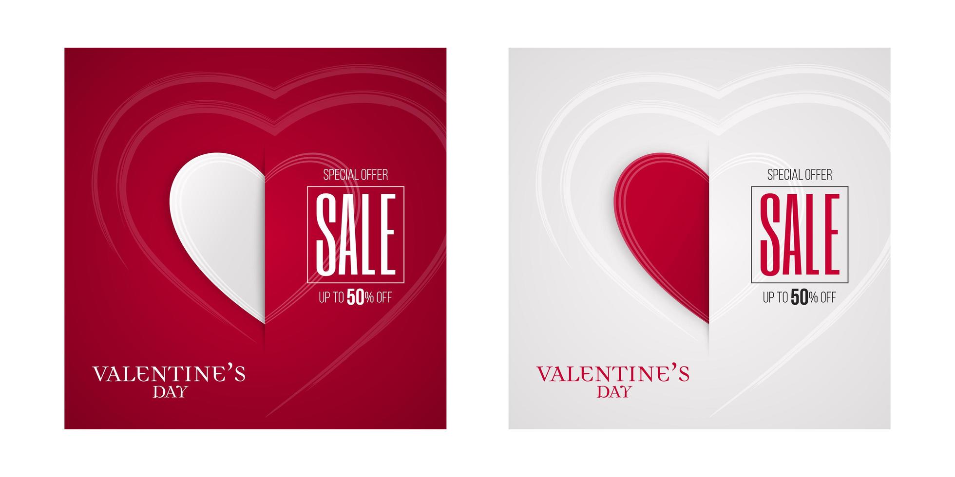 Valentinstag Verkauf Papierschnitt Einladung Banner Set vektor