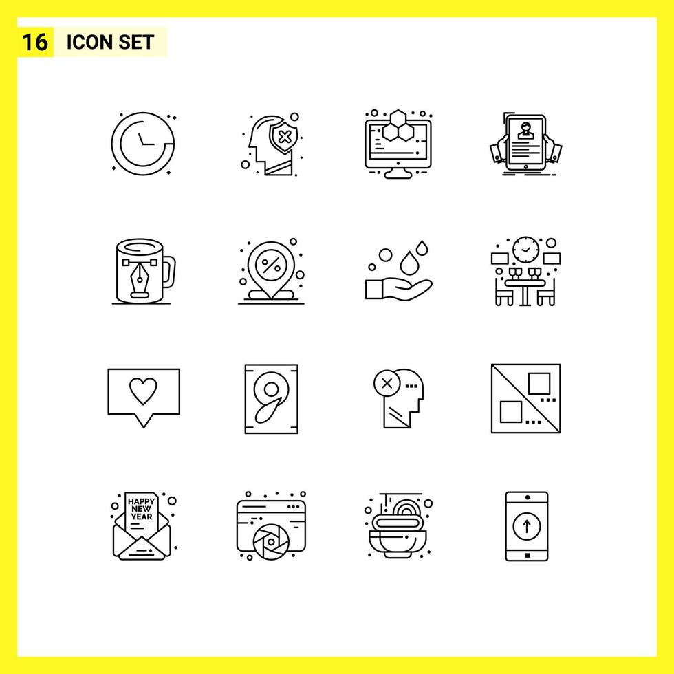 översikt packa av 16 universell symboler av profil anställa sinne anställd studie redigerbar vektor design element
