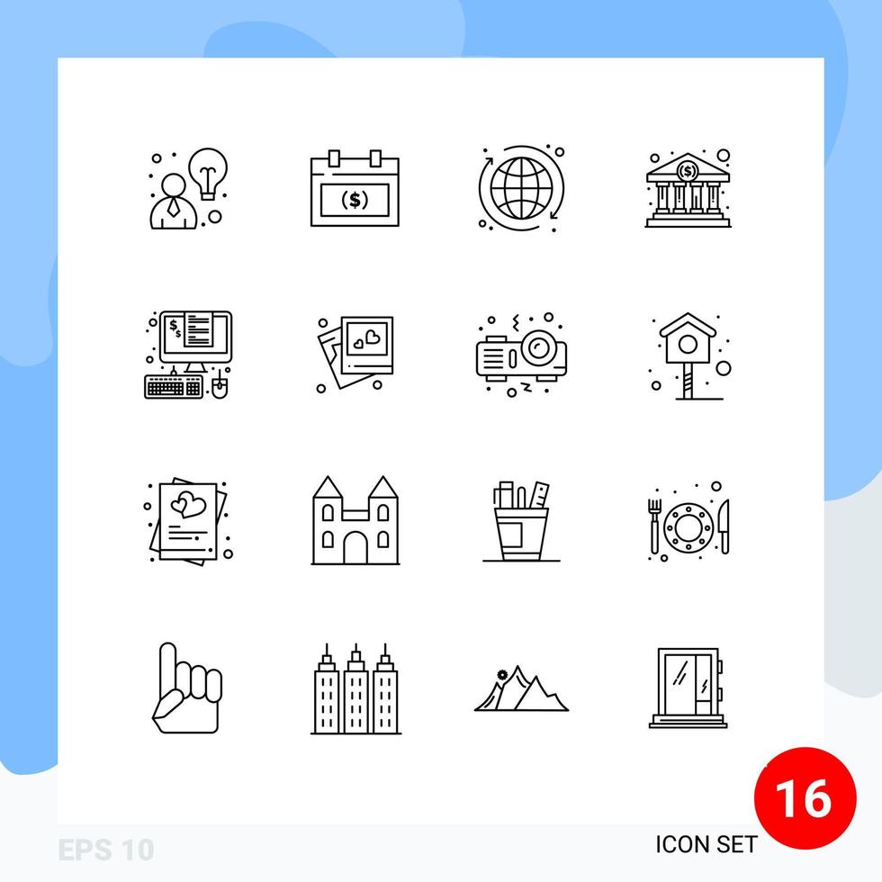 uppsättning av 16 modern ui ikoner symboler tecken för förvaltning enheter webb regering köpa redigerbar vektor design element
