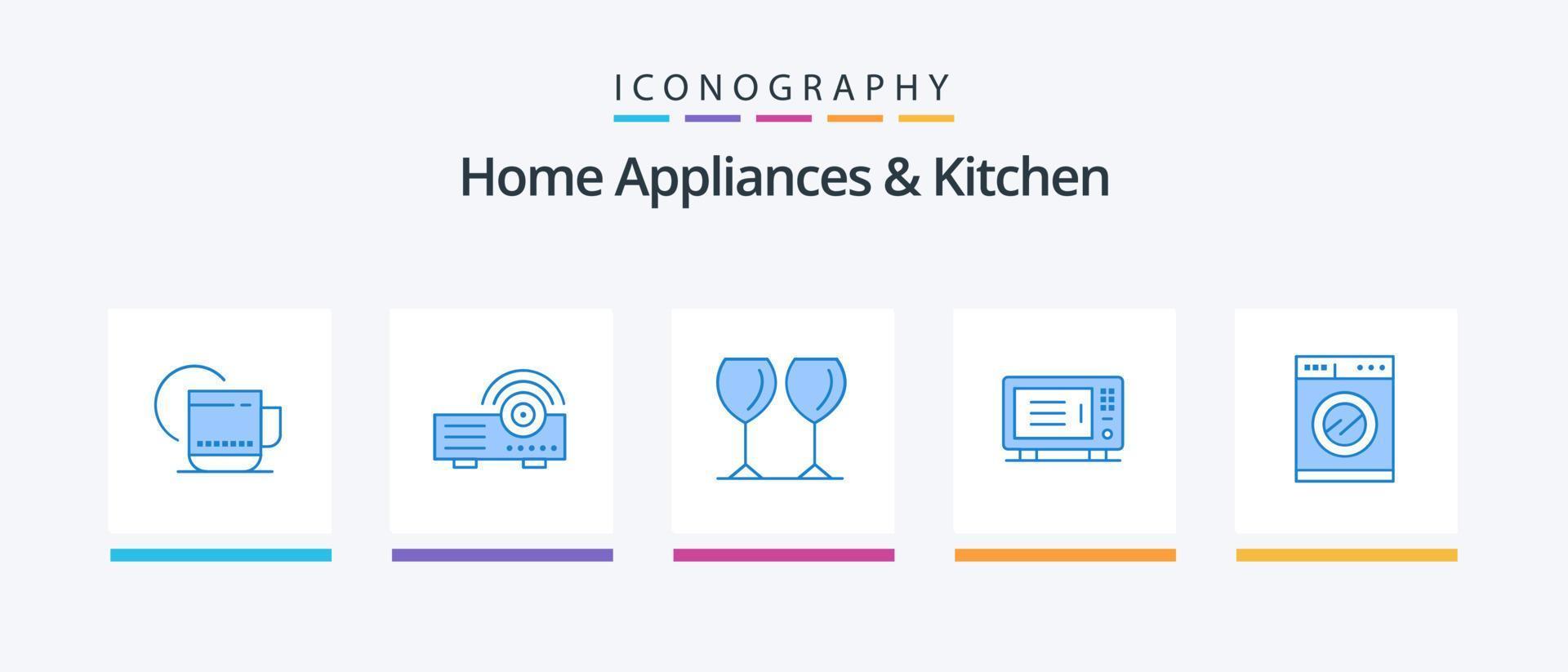 Haushaltsgeräte und Küche blau 5 Icon Pack inklusive Maschine. Ofen. Glas . Maschine. elektrisch. kreatives Symboldesign vektor