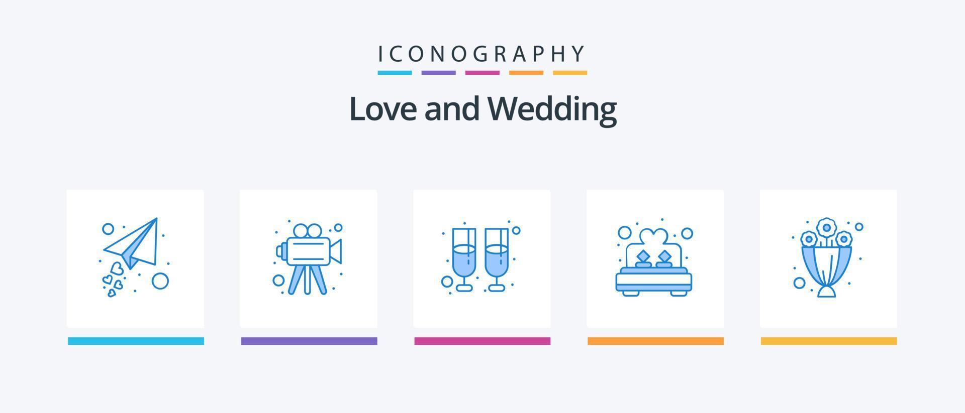 bröllop blå 5 ikon packa Inklusive närvarande. bukett. dryck. romantik. kärlek. kreativ ikoner design vektor