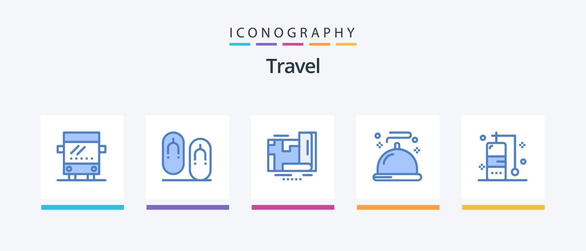 Travel Blue 5 Icon Pack inklusive Urlaub. Tauchen. Lage. Service. Speisekarte. kreatives Symboldesign vektor