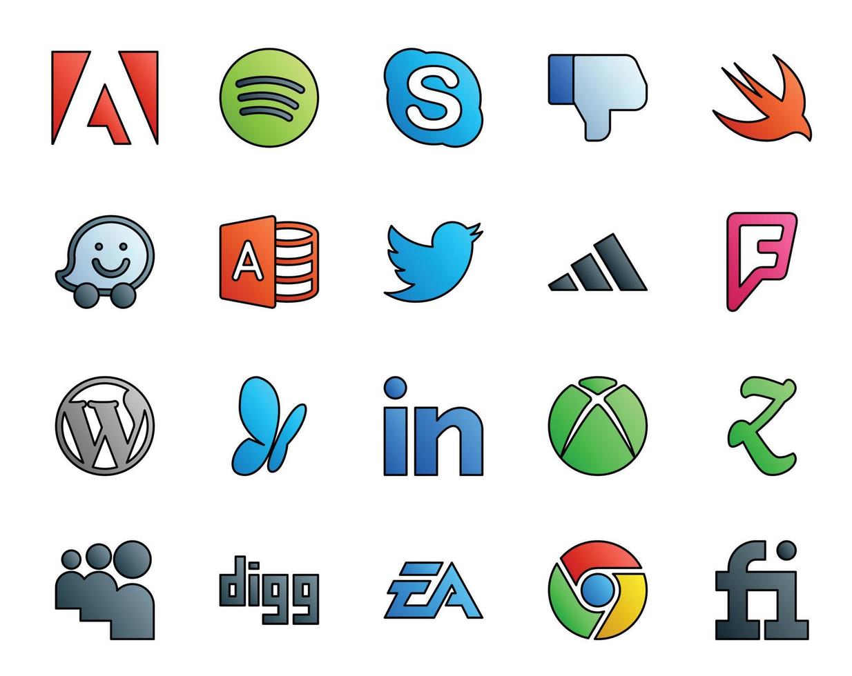 20 Social-Media-Icon-Packs einschließlich zootool linkedin twitter msn wordpress vektor