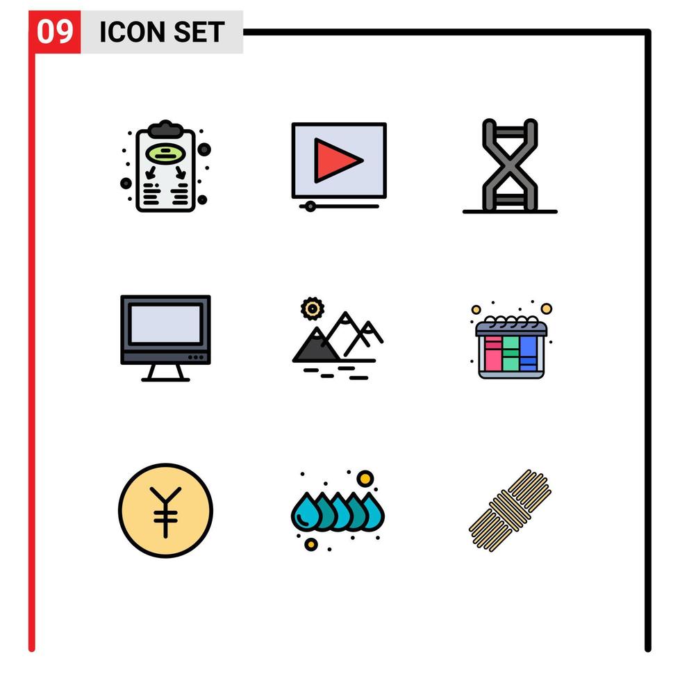 9 universelle Filledline-Flachfarbzeichen Symbole von pc-Geräten Biologie überwachen Genetik editierbare Vektordesign-Elemente vektor