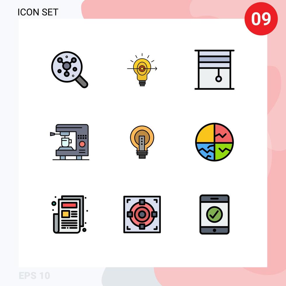 moderner Satz von 9 flachen Farben und Symbolen mit gefüllten Linien wie z vektor