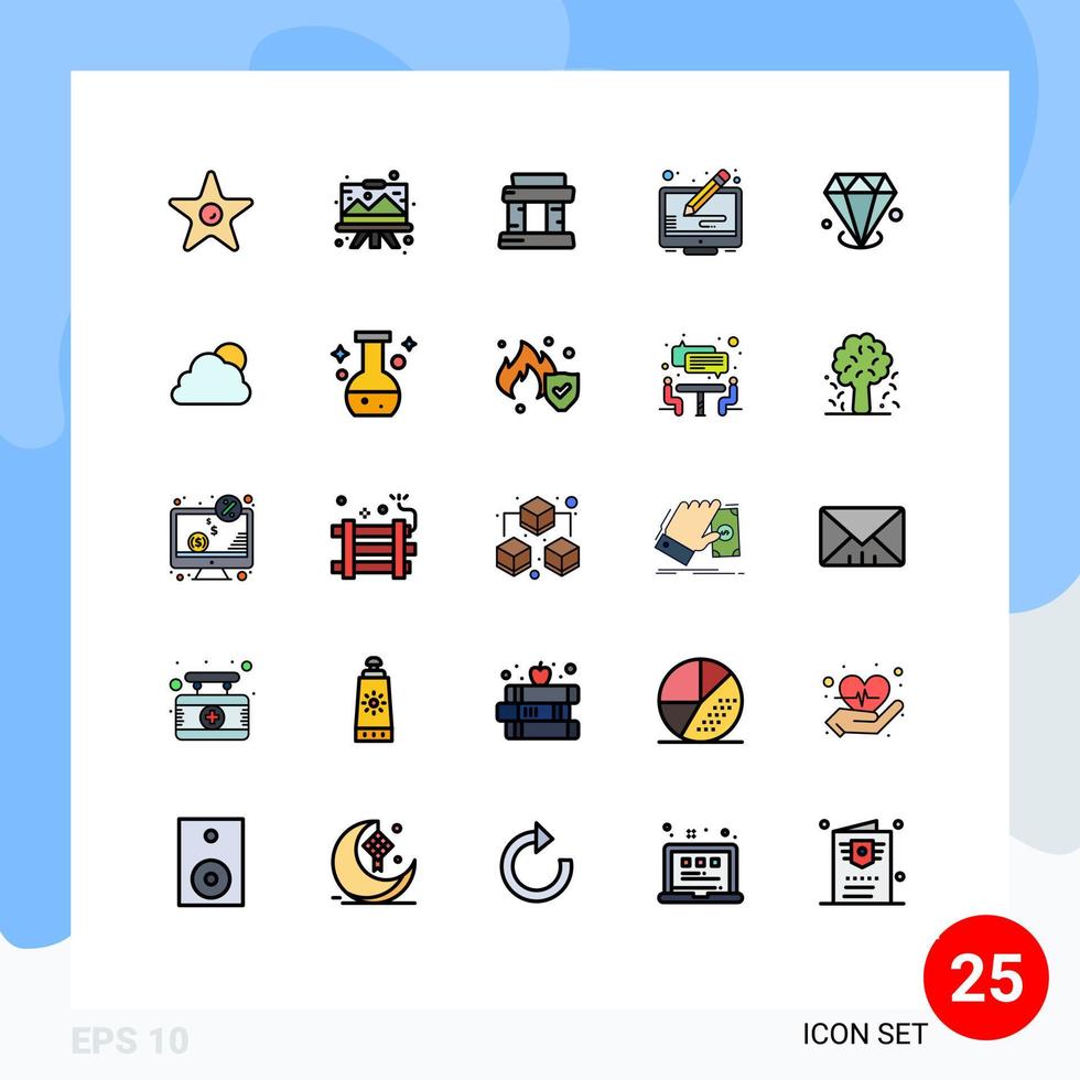 universell ikon symboler grupp av 25 modern fylld linje platt färger av ädelsten skärm målning visa kopia redigerbar vektor design element