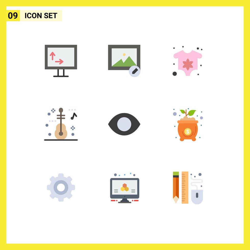 9 användare gränssnitt platt Färg packa av modern tecken och symboler av kosta syn nyfödd mänsklig öga redigerbar vektor design element
