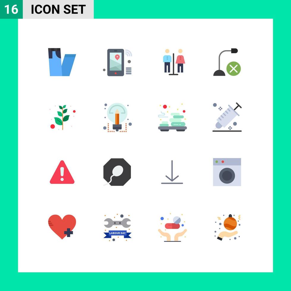 Packung mit 16 modernen flachen Farbzeichen und Symbolen für Web-Printmedien wie z vektor