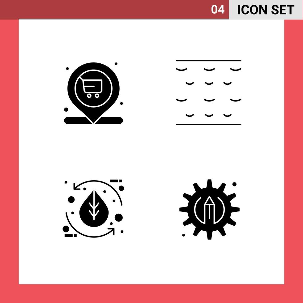 Packung mit 4 modernen Solid-Glyphen-Zeichen und Symbolen für Web-Printmedien wie Marktumgebungskarrenwellen Natur editierbare Vektordesign-Elemente vektor
