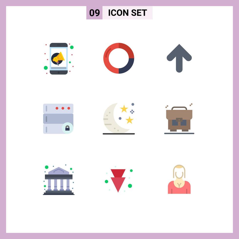 Gruppe von 9 flachen Farbzeichen und Symbolen für bearbeitbare Vektordesign-Elemente der Nachtbar-Pfeilserver-Datenbank vektor