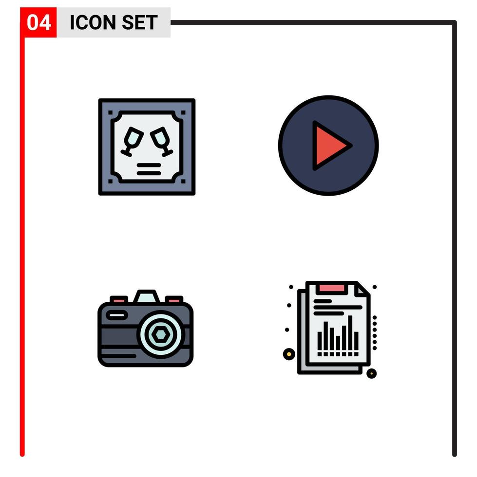 4 universell fylld linje platt färger uppsättning för webb och mobil tillämpningar kort årlig brev kamera kvartals redigerbar vektor design element