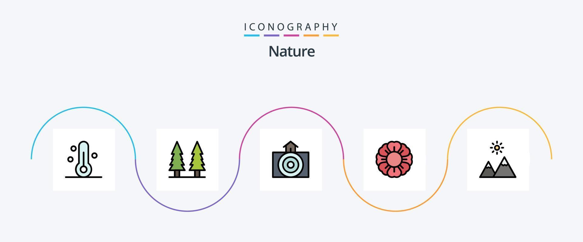 Naturlinie gefülltes flaches 5-Icon-Paket einschließlich Natur. extrem. Erdbeben. Sommer. Blume vektor