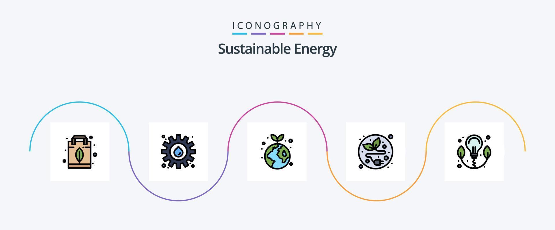 nachhaltige Energielinie gefülltes Flat 5 Icon Pack inklusive Power. Energie. Erde. Blatt. alternative Energie vektor