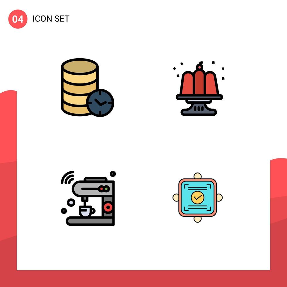 Satz von 4 Vektor-Fülllinien-Flachfarben auf Raster für das Hosten von Kaffee-Web-Kuchen iot editierbaren Vektordesign-Elementen vektor