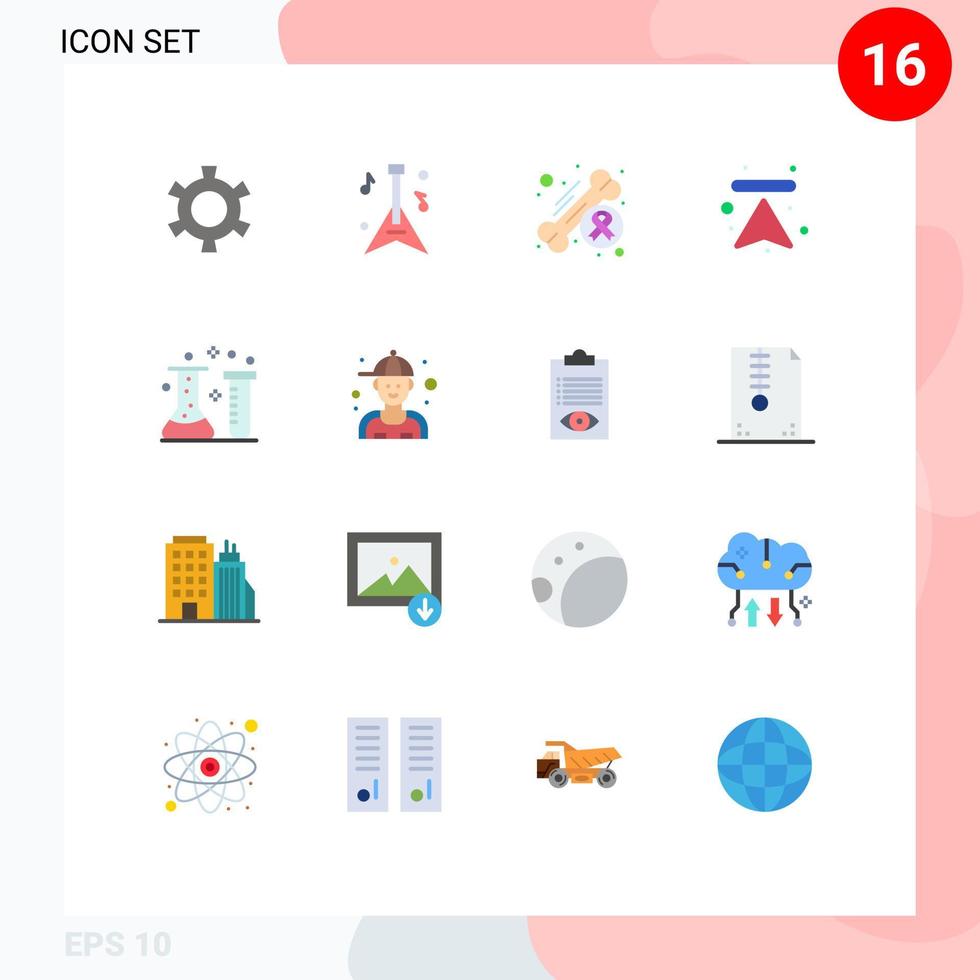 grupp av 16 platt färger tecken och symboler för kemisk industri syra cancer ladda upp pilar redigerbar packa av kreativ vektor design element
