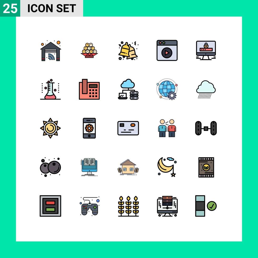 grupp av 25 fylld linje platt färger tecken och symboler för låsa dator klocka webb multimedia redigerbar vektor design element