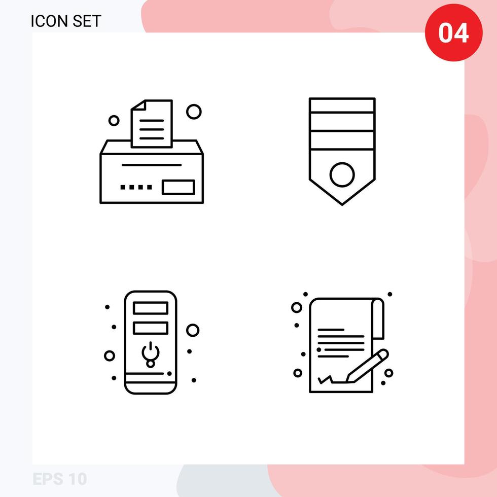 Piktogrammsatz von 4 einfachen gefüllten flachen Farben von Bill-CPU-Armee-Rangdokument editierbaren Vektordesign-Elementen vektor