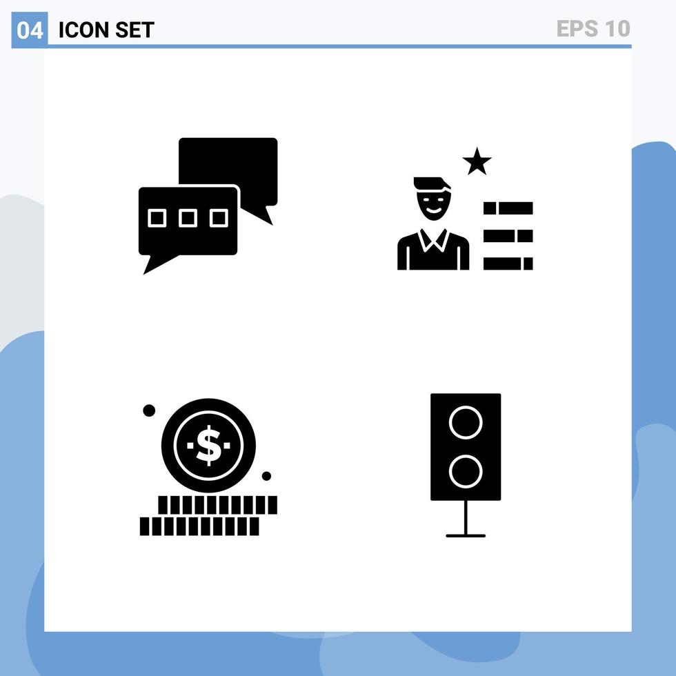 modern uppsättning av 4 fast glyfer pictograph av chattar pengar hitta jobb personlig elektronik redigerbar vektor design element