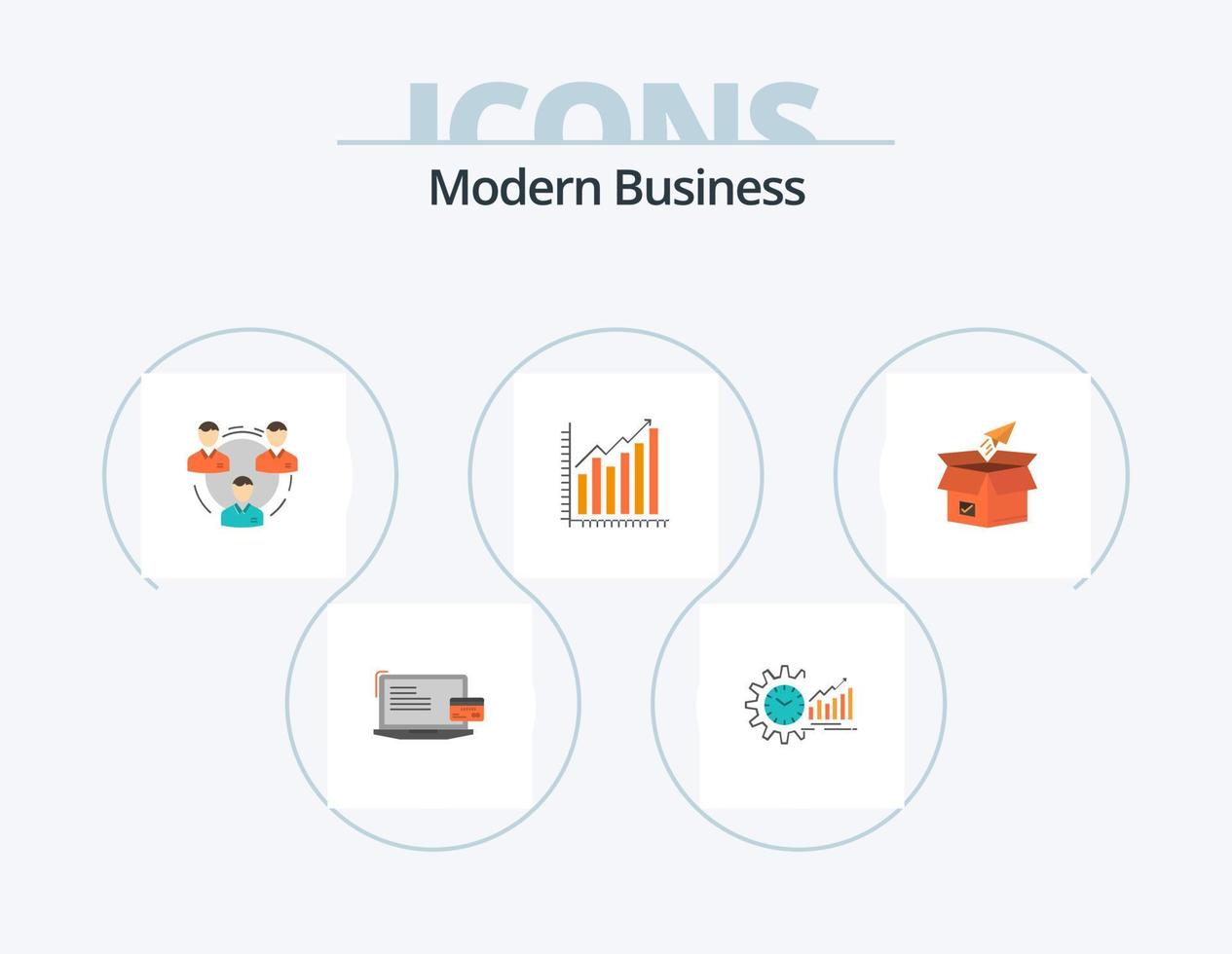 modernes Business-Flat-Icon-Pack 5 Icon-Design. Sozial. Hierarchie. Markt. Kommunikation. Mannschaft vektor