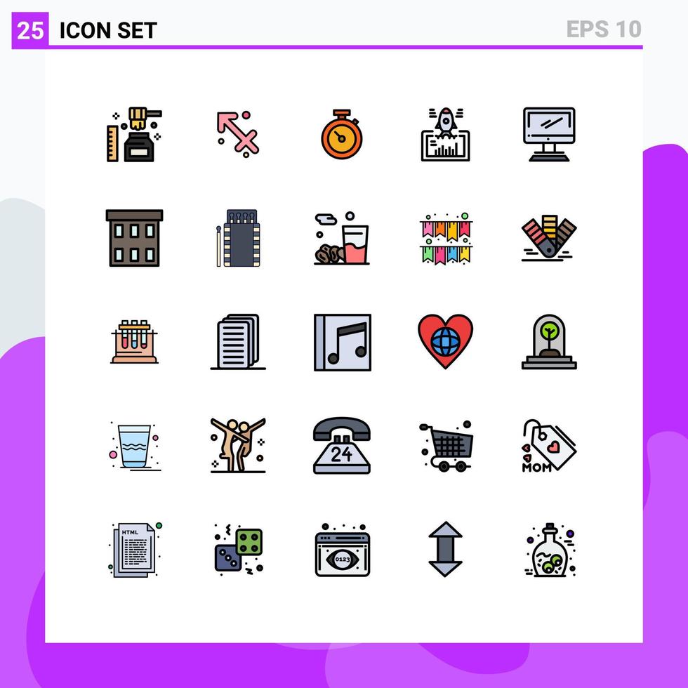 uppsättning av 25 modern ui ikoner symboler tecken för dator börja timmer hemsida lansera redigerbar vektor design element